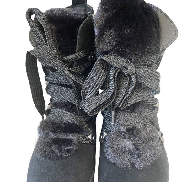 JSlides Whitney Black Suede Wedge Sneakers 7.5M New In Box Fur Streetwear Winter - Picture 6 of 8